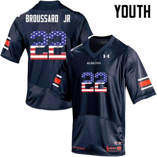 Auburn Tigers Youth John Broussard Jr. #22 Navy Under Armour Stitched College USA Flag Fashion NCAA Authentic Football Jersey DRT4574NQ